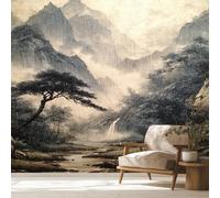 Générique Papier Peint Intissé Retro Montagne Forêt Aquarelle - Papier Peint Panoramique pour Salon, Chambre, Grandes Poster Décor pour Fond TV, Photo Mural 100 x 70 cm y115