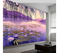 Générique Papier Peint Intissé Rêveur Rose Violet Lac Montagnes 350L x 256H cm, Papier Peint Panoramique Aquarelle - Grandes Poster Mural Photo pour Salon Chambre Restaurant Décor Fond TV