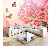 Générique Papier peint intissé Rose papillon 500 x 280 cm (W x H) Rêve Toison Mur Tableaux Muraux Tapisserie Photo Décoration Murale Salon Chambre