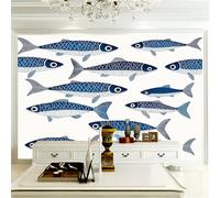 Générique Papier peint intissé Sardine Bleue 350 x 256 cm (W x H) Dessin Au Stylo Toison Mur Tableaux Muraux Tapisserie Photo Décoration Murale Salon Chambre