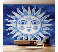 Générique Papier Peint Intissé Soleil Céleste, Papier Peint Panoramique Bohème Astrologie Soleil 500x350 cm, Papiers Peints Bleu Décoration Murale Salon Chambre w6g28