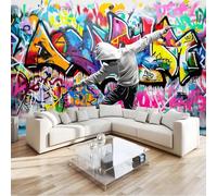 Générique Papier Peint Intissé Street Art Graffiti Coloré Hip-Hop 3D Panoramique Papier Peint 250x175 cm pour Salon Chambre Décoration Murale Pour Adolescents et Enfants Murale
