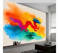 Générique Papier Peint Intissé Style Dessin Animé 300L x 210H cm, Papier Peint Panoramique Oriental Coloré Dragon - Grandes Poster Mural Photo pour Salon Chambre Restaurant Décor Fond Tv