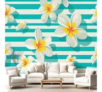 Générique Papier peint intissé style Frais, Esthétique, Botanique, papier peint panoramique Rayures, Floral mural pour meuble en rouleau, salon, décoration murale 500 x 280 cm