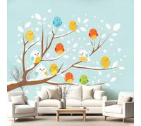 Générique Papier peint intissé style Joyeux, Mignon, Cosy, papier peint panoramique Cartoon, Oiseau, Branche mural pour meuble en rouleau, salon, décoration murale 350 x 256 cm