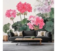 Générique Papier Peint Intissé Style Oriental Traditionnel, Panoramique 3D Plantes Fleurs Feuilles Vertes Papier Peint Murale Salon Chambre à Coucher Maison Décoration Murale Intérieure 450 x 280 cm