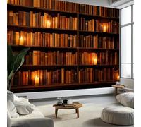 Générique Papier peint intissé style vintage facile à poser, Fresque Murale étagère bougies livres personnalisée pour salon chambre d’Enfants restaurant - papier peint décorative 450 x 315 cm (L x H)