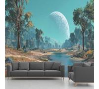 Générique Papier Peint Intissé Surréalisme, Papier Peint Panoramique Arbre Montagne Planète Cosmique, Fresque Murale - Décoration Murale Pour Salon, Chambre, Bureau - 360 x 250 cm(non adhésif)