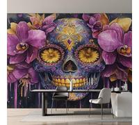Générique Papier Peint Intissé Tête de Mort, Papier Peint Panoramique Calavera Jour des Morts pour Salon Chambre Bureau Couloir, Décoration Murale, 500 x 350 cm (L x H) Y&W57