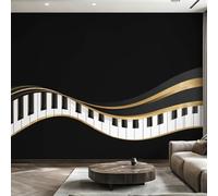 Générique Papier Peint Intissé Touches de Piano Noir Blanc, Papier Peint Panoramique Note de Musique pour Salon Chambre Bureau Couloir, Décoration Murale, 300 x 250 cm (L x H) Y&W69