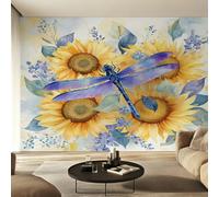 Générique Papier Peint Intissé Tournesol Jaune, Papier Peint Panoramique Libellule Fleurie pour Salon Chambre Bureau Couloir, Décoration Murale, 300 x 250 cm (L x H) Y&W82