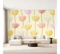 Générique Papier Peint Intissé Tulipe Jaune et Rose, Papier Peint Panoramique Motif Florale Mignonne Botanique 416x254 cm, Papiers Peints Gelb Rosa Décoration Murale Salon Chambre w6g10