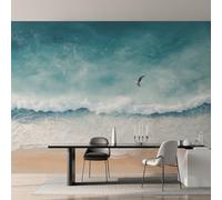 Générique Papier Peint Intissé Vague Bleu Océan, Papier Peint Panoramique Paysage Marin Côtier pour Salon Chambre Bureau Couloir, Décoration Murale, 396 x 280 cm (L x H) Y&W53