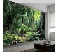 Générique Papier peint intissé vert 500L x 280H cm, Papier peint panoramique forêt tropicale fougères plantes - grandes poster mural photo pour salon chambre restaurant décor fond TV