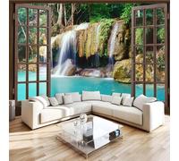 Générique Papier Peint Intissé Vue Par Fenêtre 3D Panoramique Poster Photo Mural Cascade Paysage Format XXL Murale pour Salon Restaurant Couloir TV mur Décoration Murale 200x140 cm R-73
