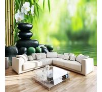 Générique Papier Peint Intissé Zen Pierre 3D Moderne Photo Mural Rivière Bambou Décoration Murale Grand Format XXL pour Salon Cuisine Bureau Chambre d'enfants TV mur 400x280 cm H161
