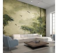 Générique Papier Peint Jungle Tropical, 350x256, Vert Olive | Papier Peint Panoramique Palmiers de Forêt Tropical, Decoration Salon Chambre, Intissé Fresque Murale W65