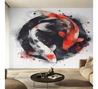 Générique Papier Peint Koï Japonais, Motif Papier Peint Intissé Panoramique Peinture a l'Encre Yin Yang 450x315 Wallpaper Pour Salon Chambre Deco Murale W47