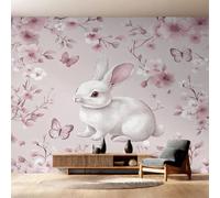 Générique Papier Peint Lapin Mignon 366x254 cm (L x H) | Papier Peint Panoramique Papillon Fleurs Rose, Salon, Chambre, Bureau, Décoration Intissé Murale Y&W17