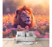 Générique Papier Peint Lion 200 x 140 CM, 3D Mer De Fleurs Photo Geant Mural, Salon Non Tissé Papiers Peints, Chambre étanche à l'eau Mat lmage Muraux Poster, Personnalisable Wallpaper