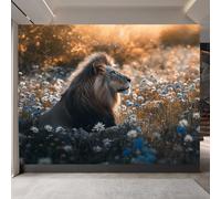 Générique Papier Peint Lion 300 x 210 CM, 3D Mer De Fleurs Photo Geant Mural, Salon Non Tissé Papiers Peints, Chambre étanche à l'eau Mat lmage Muraux Poster, Personnalisable Wallpaper