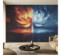 Générique Papier Peint Lotus Feu et Glace Panoramique 400 x 280 cm, Papier Peint Intissé Fleur Abstraite Décoration Murale, Papiers Peints pour Salon Chambre saf-3