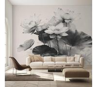 Générique Papier Peint Lotus Zen, Motif Papier Peint Intissé Panoramique Peinture a l'Encre Feuille Lotus 400x280 Wallpaper Pour Salon Chambre Deco Murale W9