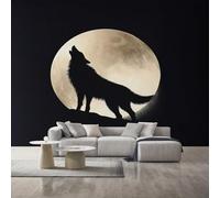 Générique Papier Peint Loup 416X254cm, Papier Peint Intissé Pleine Lune Hurlant Salon Chambre Panoramique Decoration, Fresque Murale Décoration Murale D25