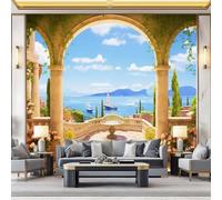 Générique Papier Peint Luxe Paysage Marin Jardin - Bleu Moderne Murales pour Salon Chambre D'Enfant Décoration, Mural Papier Peint Intissé pour Mur de Fond de Canapé 250 x 175 cm