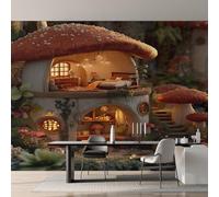 Générique Papier Peint Maison Champignon, Motif Papier Peint Intissé Panoramique Forêt Enchantée 150x105 Wallpaper Pour Salon Chambre Deco Murale W&100