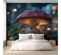 Générique Papier Peint Maison Champignon, Motif Papier Peint Intissé Panoramique Forêt Enchantée 450x315 Wallpaper Pour Salon Chambre Deco Murale W&97