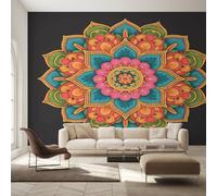 Générique Papier Peint Mandala Papier Peint Panoramique Boho Bohème Fleur Papiers Peints Intissé Fresque Murale, Decoration Chambre Salon Wallpaper, 100 x 70 cm LL&-9