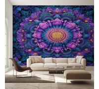 Générique Papier Peint Mandala Papier Peint Panoramique Boho Fleur Bohème Papiers Peints Intissé Fresque Murale, Decoration Chambre Salon Wallpaper, 200 x 140 cm OV&-1