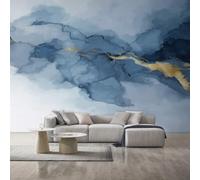 Générique Papier Peint Marbre Bleu Or 350X250cm, Papier Peint Intissé Texture Modern Salon Chambre Panoramique Decoration, Fresque Murale Décoration Murale D29