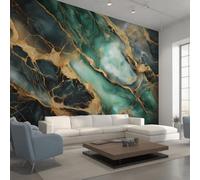 Générique Papier Peint Marbre Émeraude, Motif Papier Peint Intissé Panoramique Texture Abstrait Moderne 250x175 Wallpaper Pour Salon Chambre Deco Murale W&86