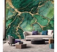 Generique Papier Peint Marbre Panoramique Murale, Intissé Papier Peint émeraude Vert Turquoise Salon Chambre Cuisine, Marbre Decoratif Mural 500 x 350 cm