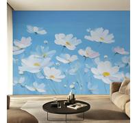 Générique Papier Peint Marguerite Blanche Panoramique 400 x 280 cm, Papier Peint Intissé Peinture à L'huile Florale Décoration Murale, Papiers Peints pour Salon Chambre saf-3