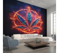 Générique Papier Peint Marijuana Papier Peint Panoramique Feuille Fantastique Cannabis Papiers Peints Intissé Fresque Murale, Decoration Chambre Salon Wallpaper, 500 x 260 cm 6&CR