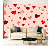 Générique Papier Peint Mignon Romantique Cœurs Rouges 3D Panoramique, Rose Papier Peint Photo Fresque Murale Décoration Art Décor Imprimé Tissu pour Salon Chambre à Coucher, 200 x 140 cm