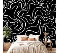 Générique Papier Peint Minimaliste Élégant Papier Peint Panoramique Noir et Blanc Motif Ondulé Pour Salon Chambre Géant Salon, Pour Salon Chambre Décoration Murale