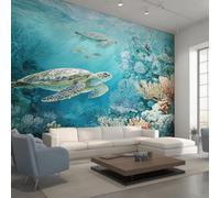 Générique Papier Peint Monde Sous-Marin, Motif Papier Peint Intissé Panoramique Récif Corallien Tortue Marine 400x280 Wallpaper Pour Salon Chambre Deco Murale W15