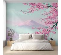 Générique Papier Peint Mont Fuji Japonais Intissé, 366 x 254 (L x H) | Papier Peint Panoramique Fleur Rose, Motif Paysage Oriental Décoration Murale, Papiers Peints pour Salon Chambre saf-26
