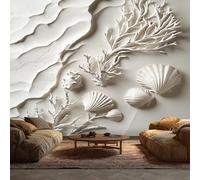 Générique Papier Peint Motif Coquillages en Relief Vie Marine Vague, Papier Peint Panoramique Tableaux Photo Muraux Utilisé Pour Chambre, Salon, Fond TV Décoration Murale 400 x 280 cm qh23