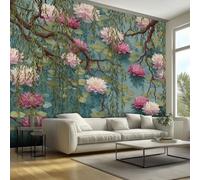 Générique Papier Peint Motif Feuilles de Saule de Lotus Fleurs Nature - Papier Peint Panoramique 100 x 70 cm, Tableaux Muraux pour Chambre, Salon, Photo Mural Décoration pour Fond TV x100