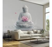 Générique Papier Peint Motif Statue 3D de Bouddha Lotus, Papier Peint Panoramique Tableaux Photo Muraux Utilisé Pour Chambre, Salon, Fond TV Décoration Murale 400 x 280 cm x25
