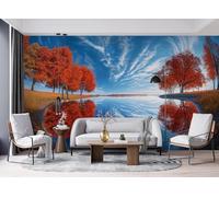 Générique Papier Peint Mural 200 x 140 cm Japon Érable D'automne Automne Lac Impression 3D HD Effet Réaliste Tableau mural Lavable Non Tissé Décoration Murale pour Salon Chambre Bureau A-316
