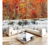Générique Papier Peint Mural 250 x 175 cm Cascade Forêt érable Rouge Impression 3D HD Effet Réaliste Tableau mural Lavable Non Tissé Décoration Murale pour Salon Chambre Bureau W-29
