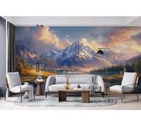 Générique Papier Peint Mural 300 x 210 cm Alpes Forêt Impression 3D HD Effet Réaliste Tableau mural Lavable Non Tissé Décoration Murale pour Salon Chambre Bureau W-111