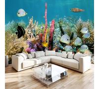 Générique Papier Peint Mural 300 x 210 cm Océan Poissons Corail Poisson Impression 3D HD Effet Réaliste Tableau mural Lavable Non Tissé Décoration Murale pour Salon Chambre Bureau W-111