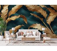 Générique Papier Peint Mural 300 x 256 cm Feuilles Plantes Modernes Impression 3D HD Effet Réaliste Tableau mural Lavable Non Tissé Décoration Murale pour Salon Chambre Bureau A-769